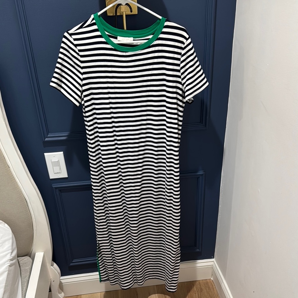 Striped Black and White Dress with Green Accents